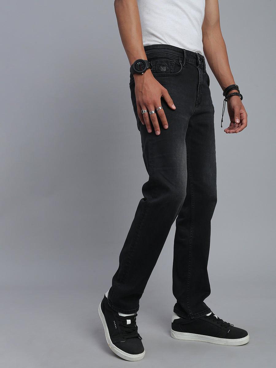 Black Vintage Regular Straight Fit Stretchable Jeans