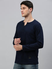 Navy Blue Henley Neck Full Sleeve t-shirt