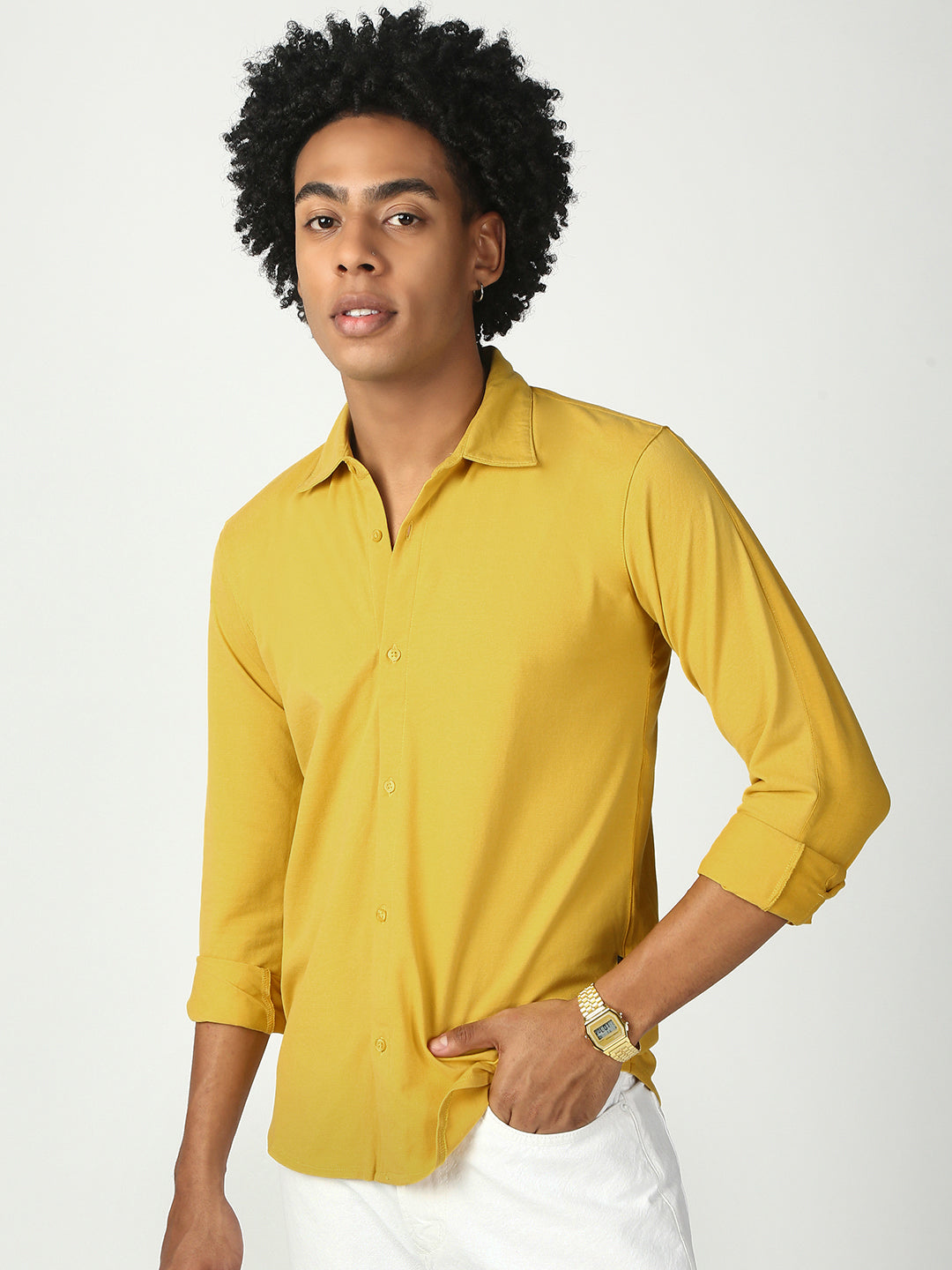Pineapple Yellow Full Sleeve Slim Fit Shirt Without Pocket