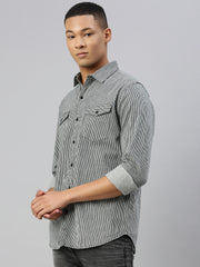 Indigo Stripe Double Flap Pocket Shirt