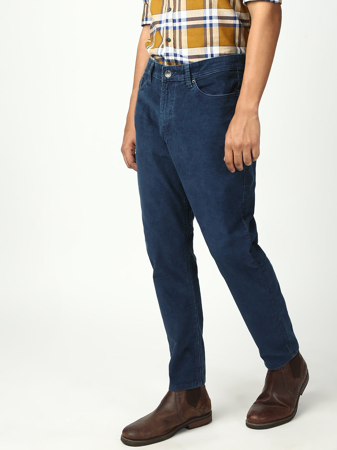 Prussian Blue Corduray Baggt Fit Stretchable Jeans