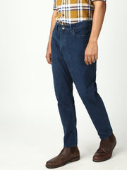 Prussian Blue Corduray Baggt Fit Stretchable Jeans