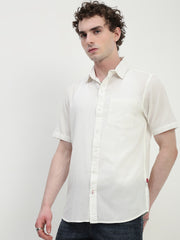 Off White Half Sleeve Relsx Fit Shirt With Pocket