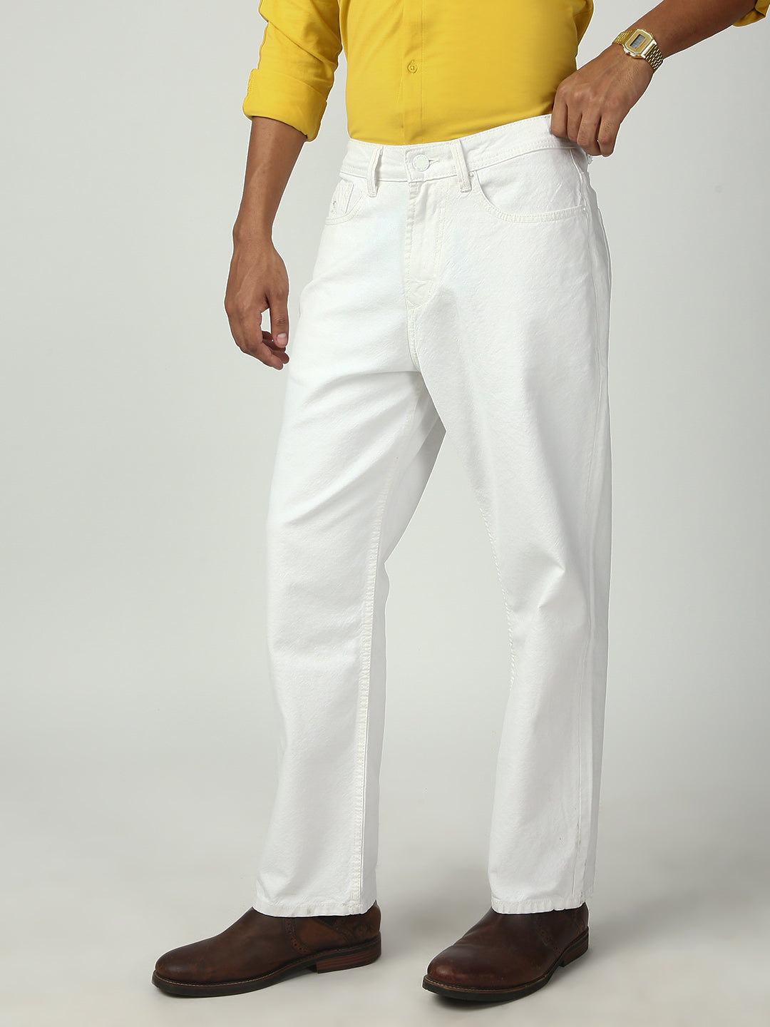 White Straight Fit Cotton Jeans