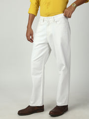 White Straight Fit Cotton Jeans
