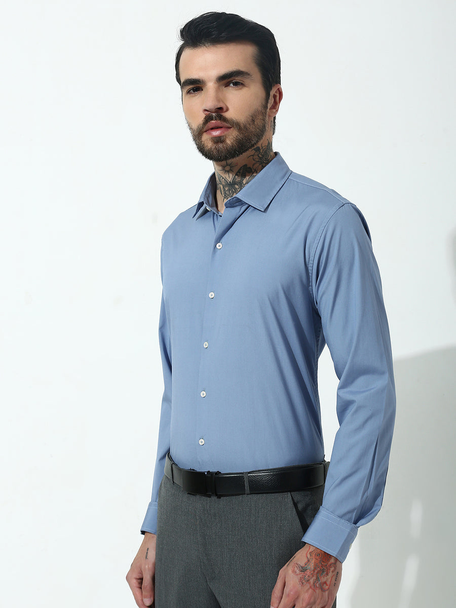 Light Blue Full Sleeve Slim Fit Shirt Without Pocket