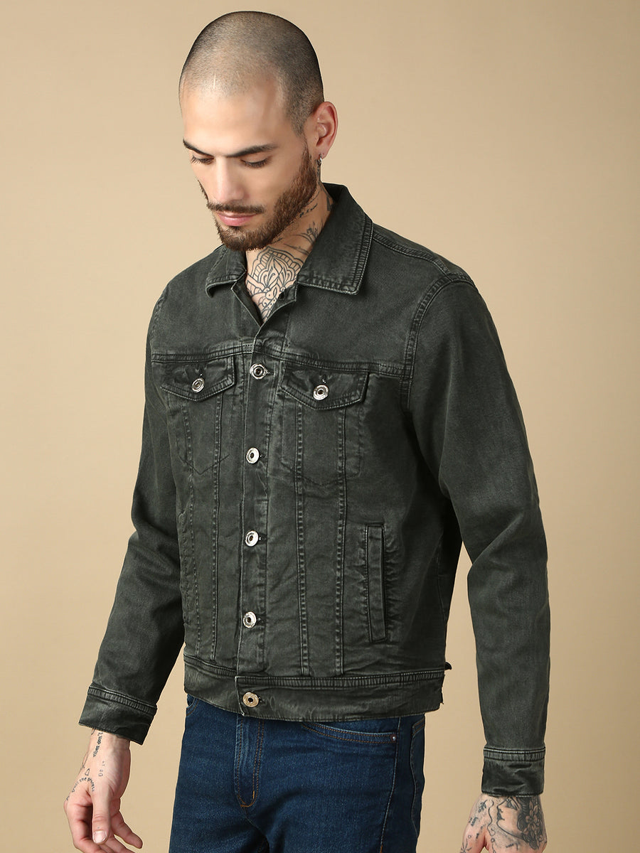Olive Green Over Dyeing Slim Fit Jacket
