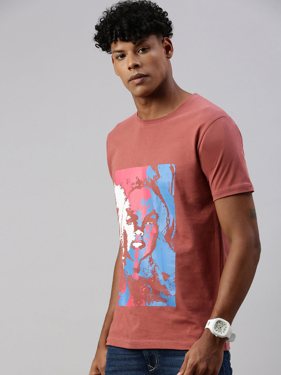 Rust Printed Round Neck Half Sleeve T-shirt