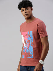 Rust Printed Round Neck Half Sleeve T-shirt