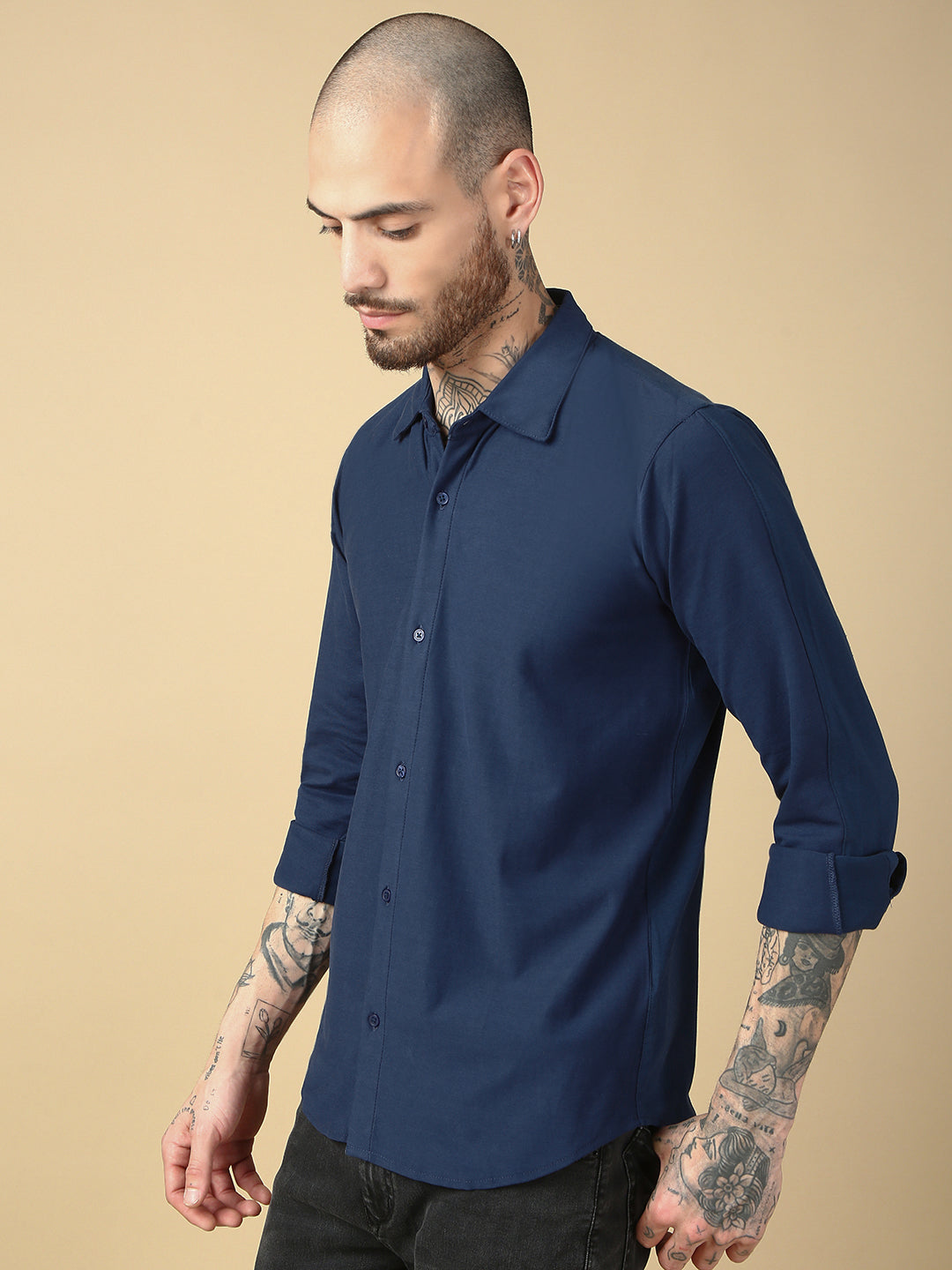 Dark Blue Full Sleeve Slim Fit Shirt Without Pocket