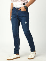 Blue Ripped Slim Fit Stretchable Jeans