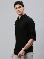 Black Solid Poplin Stretch Shirt Without Pocket