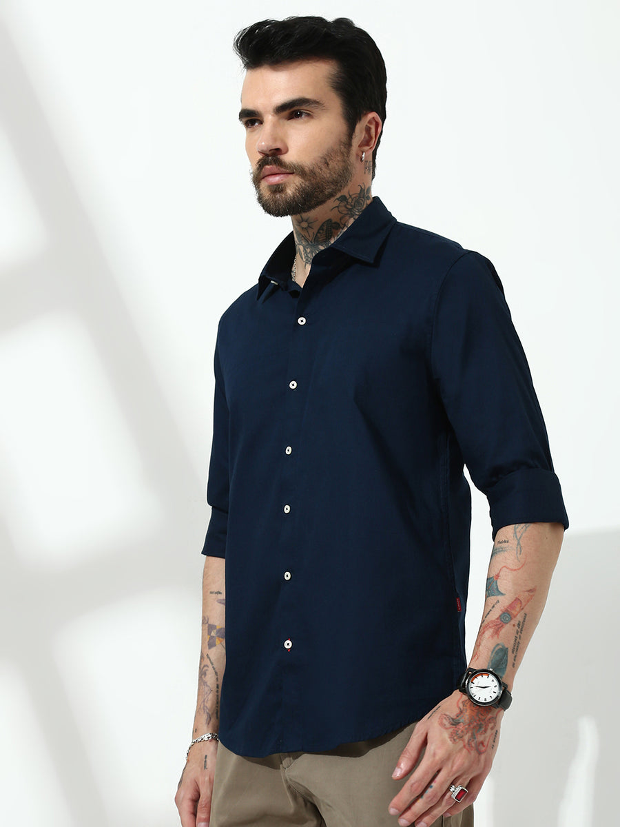 Navy Blue Full Sleeve Slim Fit Shirt Without Pocket