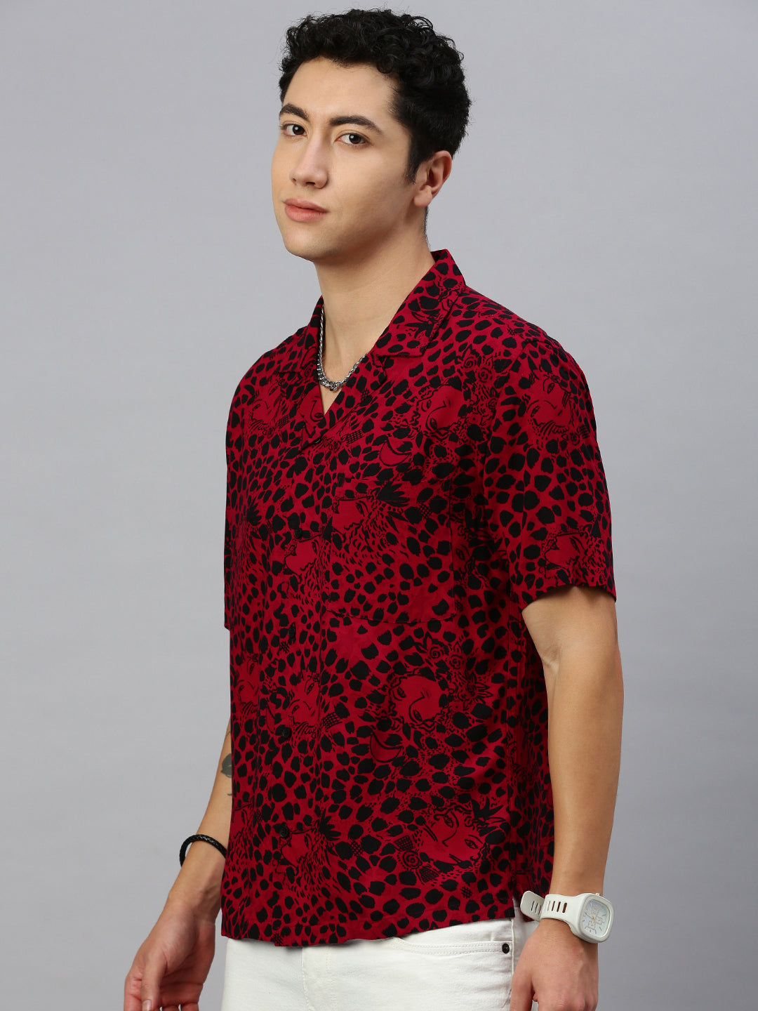 Printed Half Sleeve Oversize Shirt With Pocket