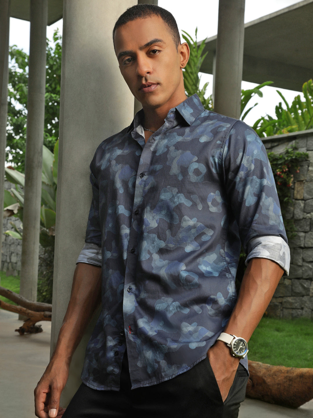 Printed Satin Giza Cotton Shirt Without Pocket