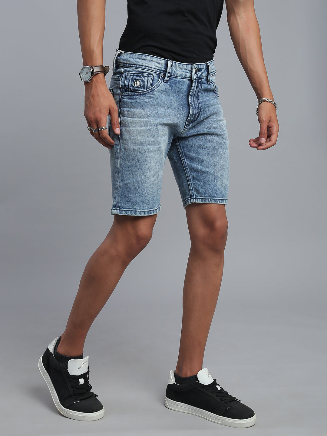 Light Blue Slim Fit Shorts