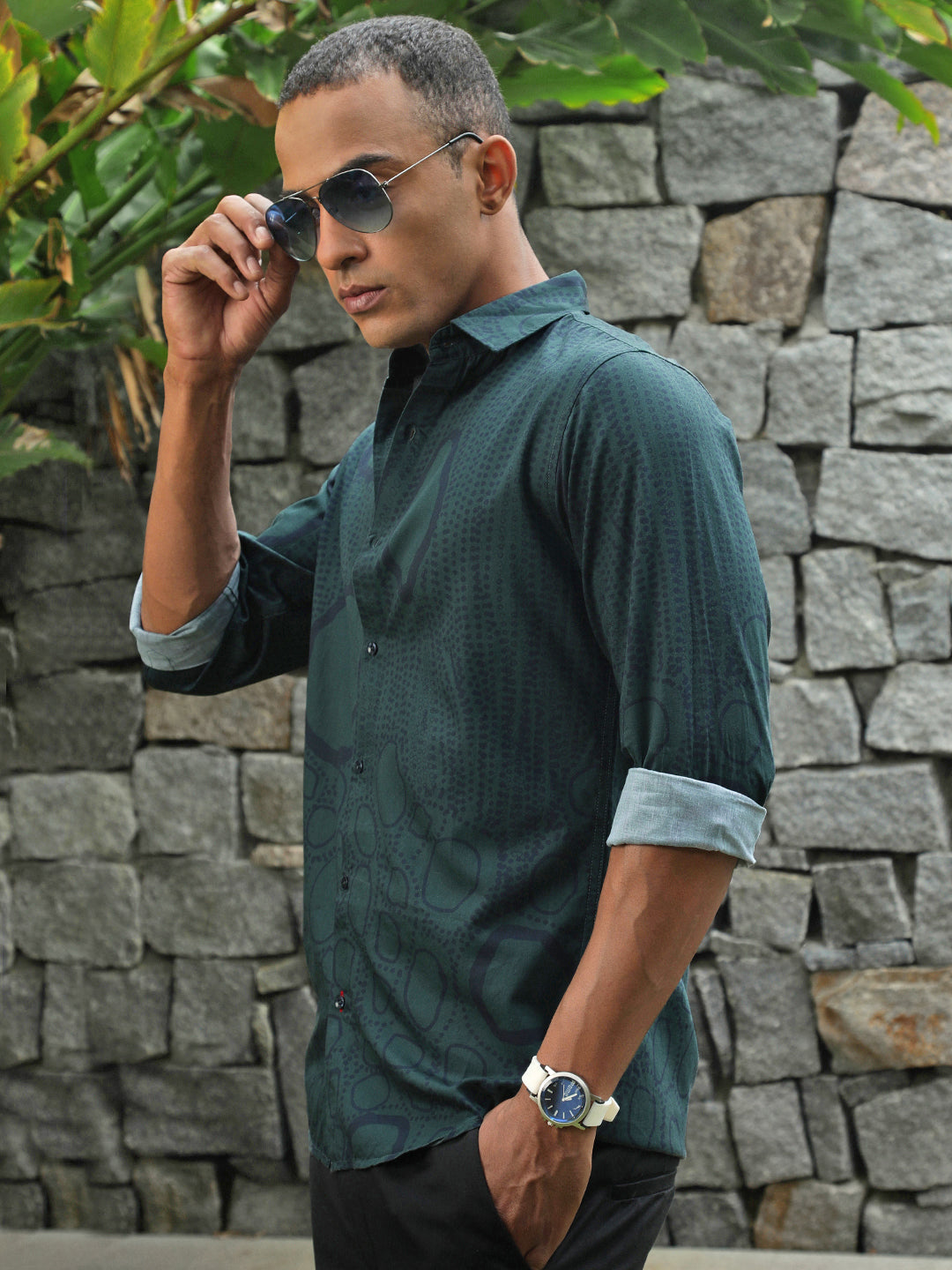 Printed Satin Giza Cotton Shirt Without Pocket