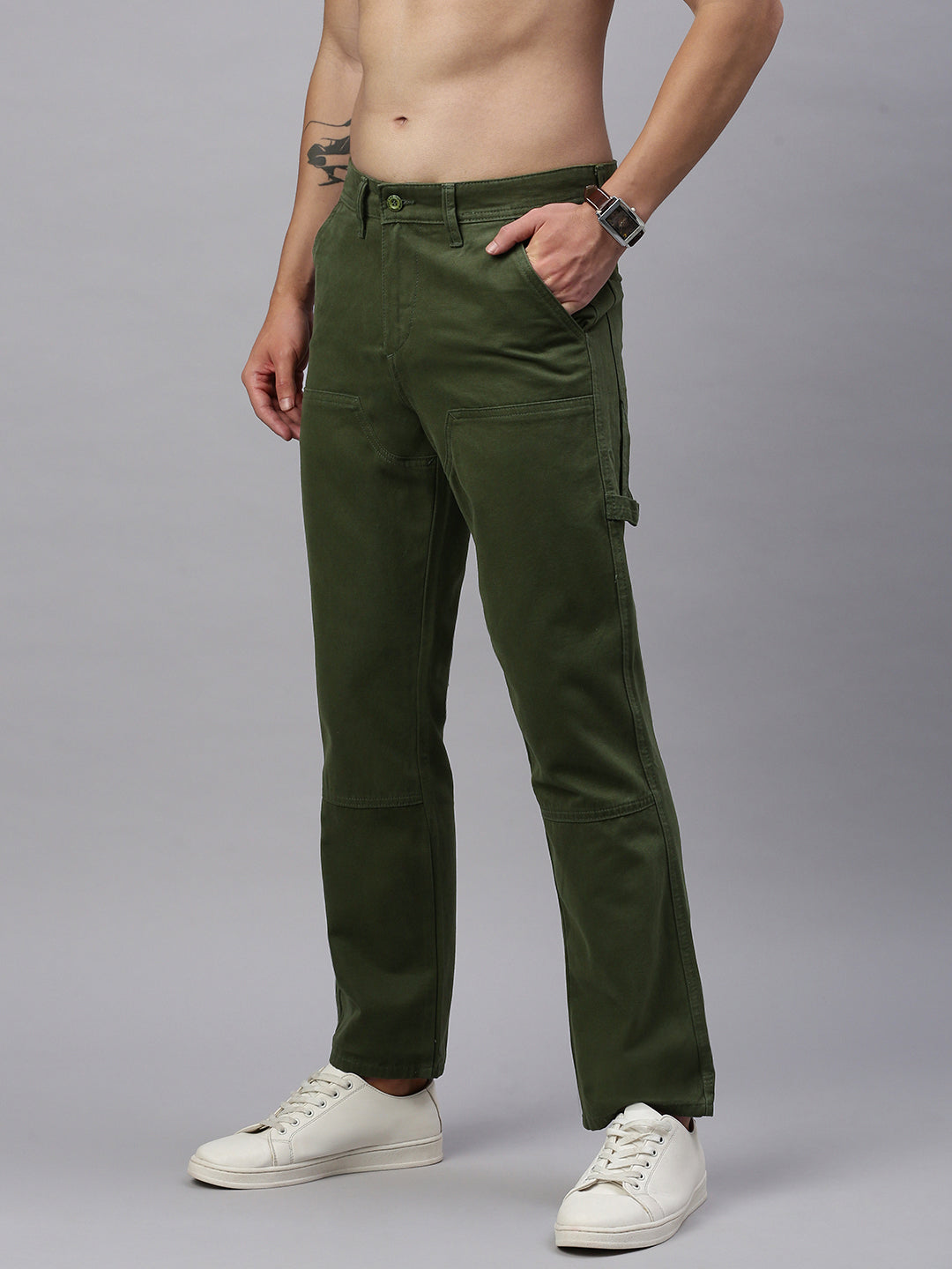 Olive Straight Fit Men’s Cotton Pants