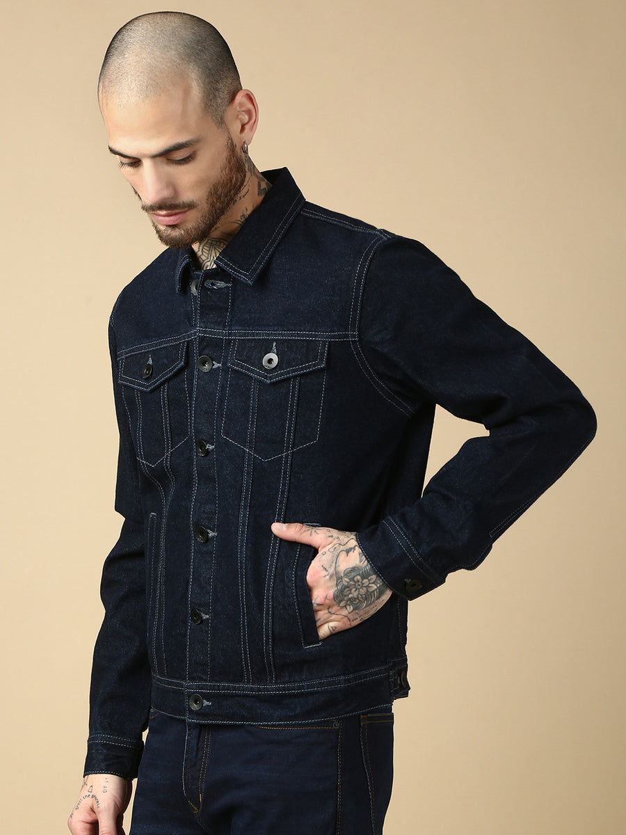 Dark Blue Slim Fit Denim Jacket