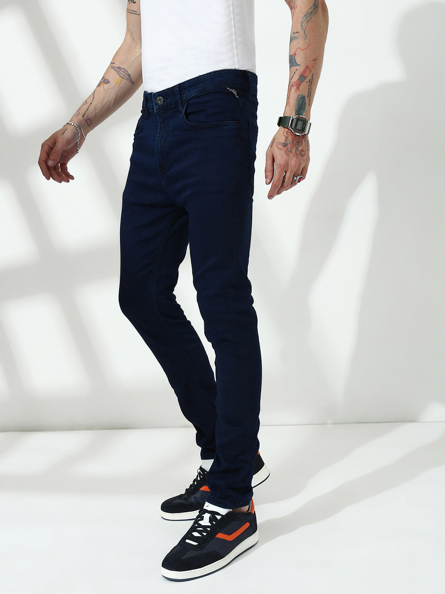 Navy Blue Raw Wash Skinny Fit Jeans