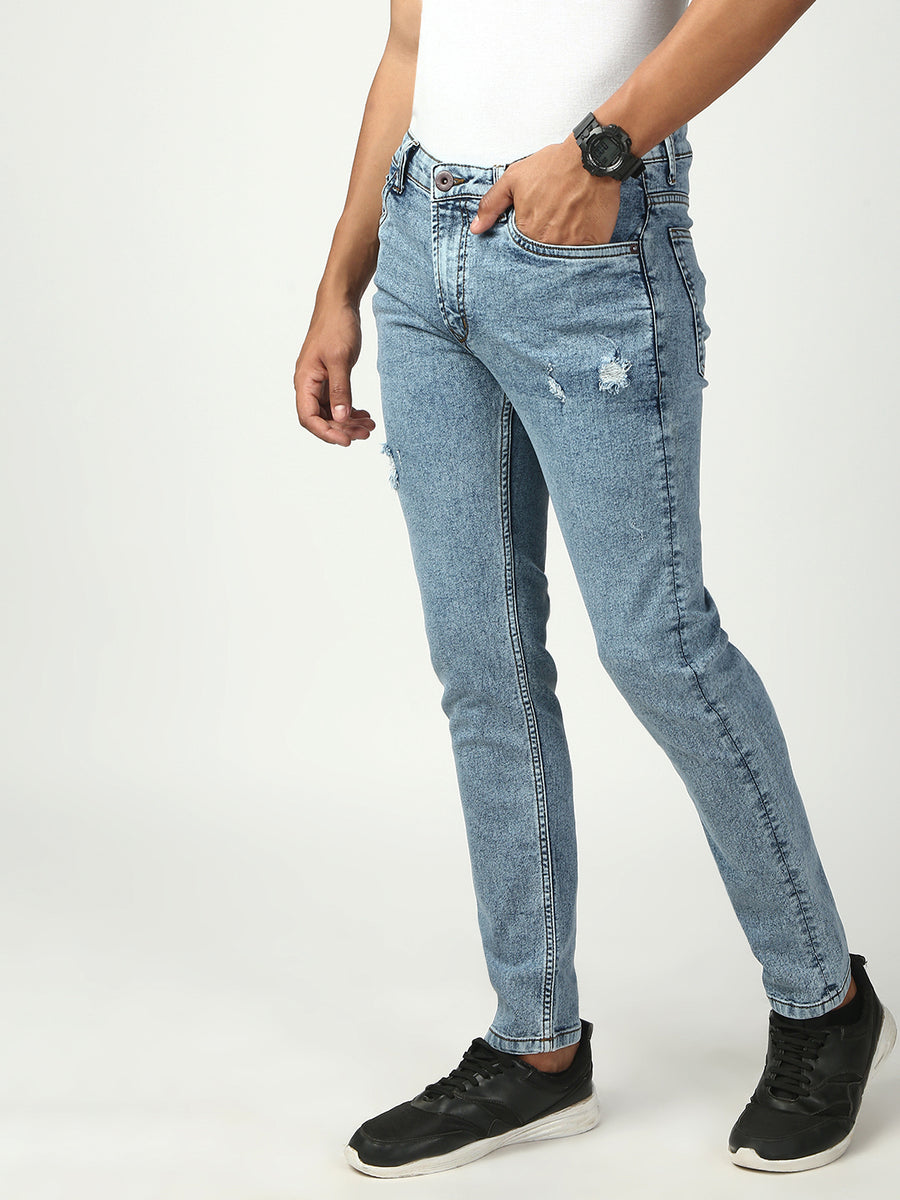 Light Blue Ripped Slim Fit Stretchable Jeans