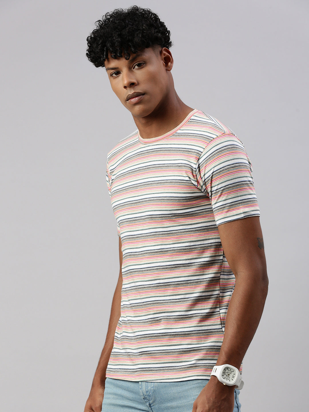 Stripe Half Slim Fit T-Shirt