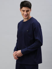 Navy Blue Cotton Sweat Shirt With Pocket