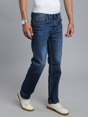 Dark Blue Regular Straight Fit Stretchable Jeans