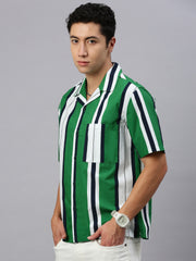 Stripe Half Sleeve Oversize Shirt With Pocket