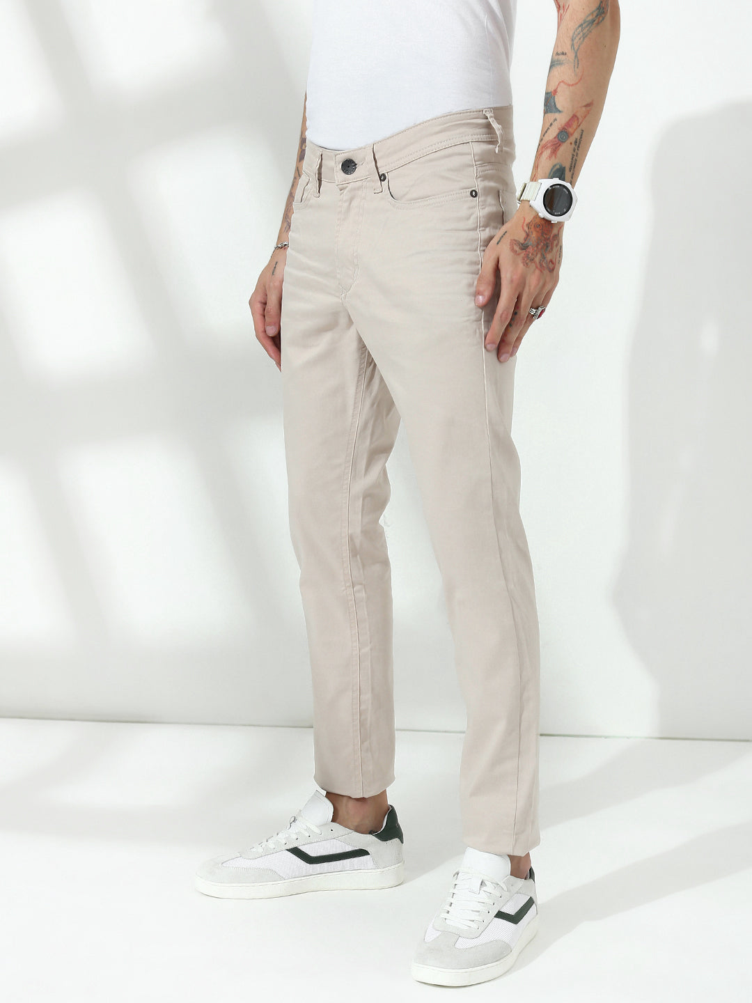 Cream  Slim  Fit Cross Pocket  Satin  Pants