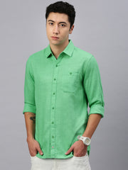 Green Cotton Plain Shirt With Pocket
