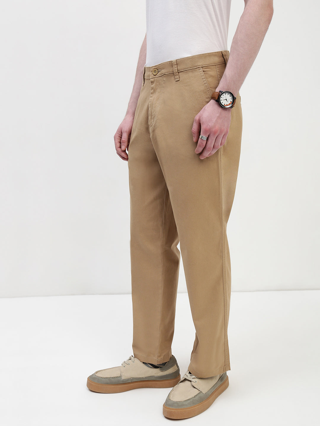 Khakhi Straight Fit Cross Pocket Cotton Pants
