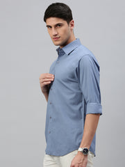 Cloud Blue Solid Poplin Stretch Shirt Without Pocket