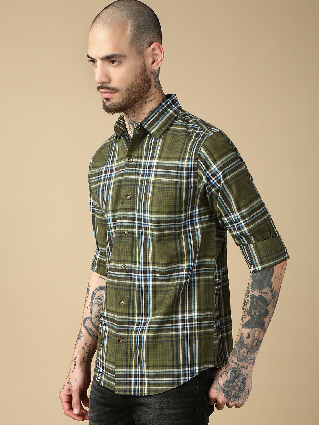 Checks Full Sleeve Slim Shirt With Pocket