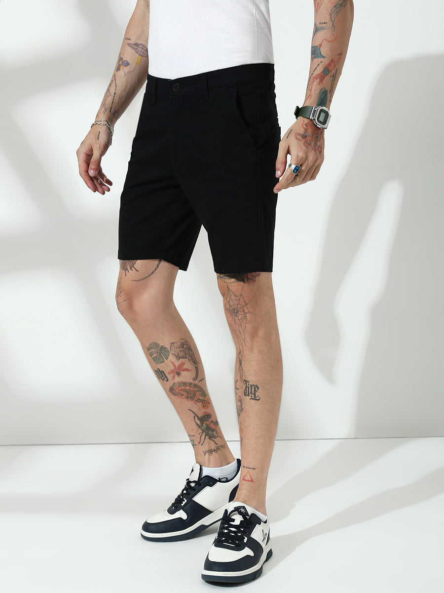 Black Relax Fit Chinos Shorts