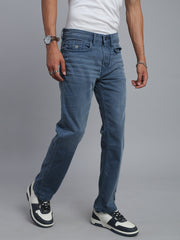 Light Indigo Blue Regular Straight Fit Stretchable Jeans