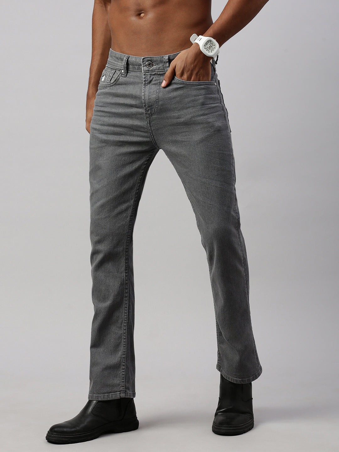 Gray Raw Wash Bootcut Jeans
