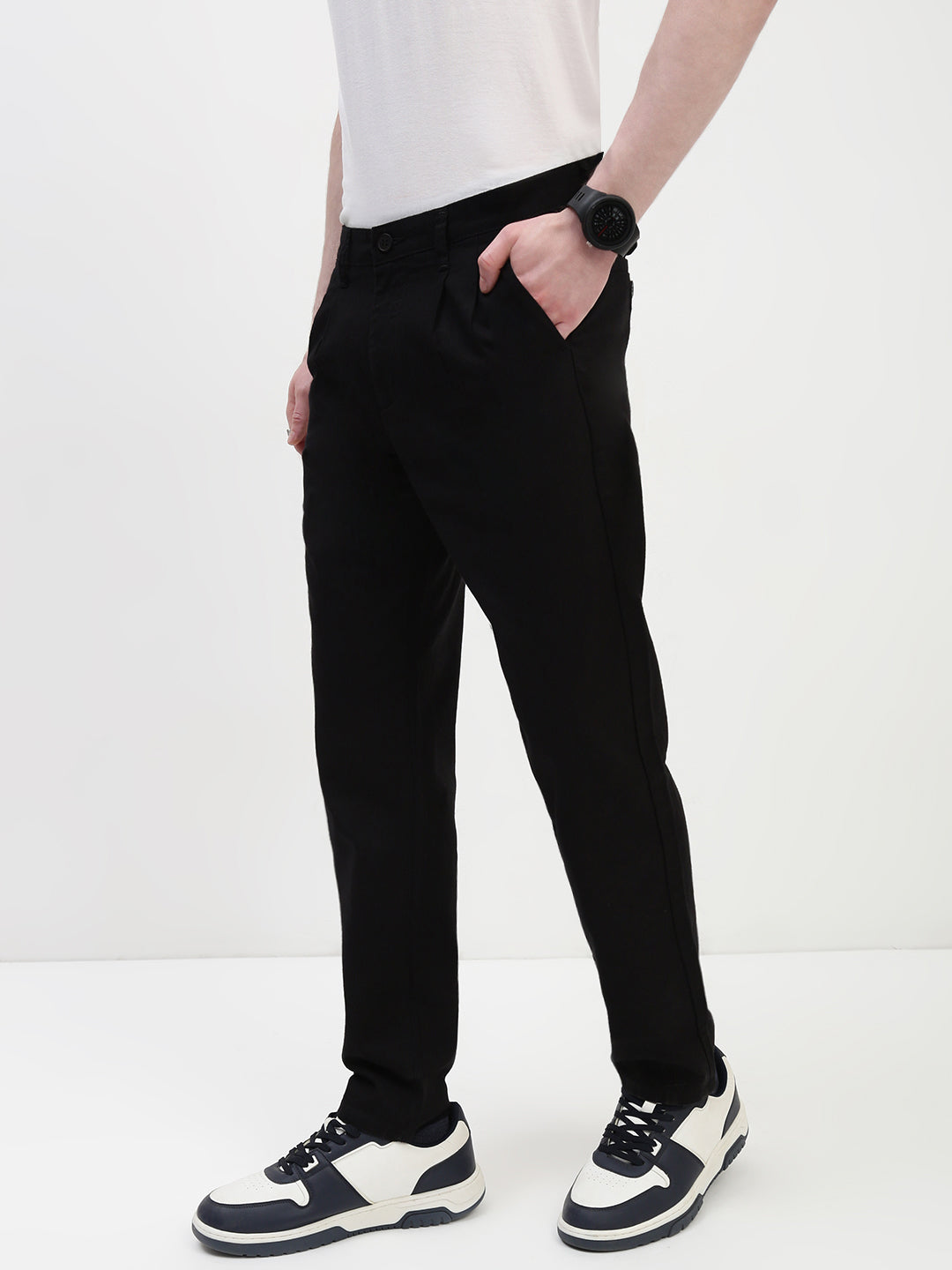 Black Relax Fit Cross Pocket Cotton Linen  Pants