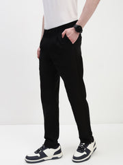 Black Relax Fit Cross Pocket Cotton Linen  Pants