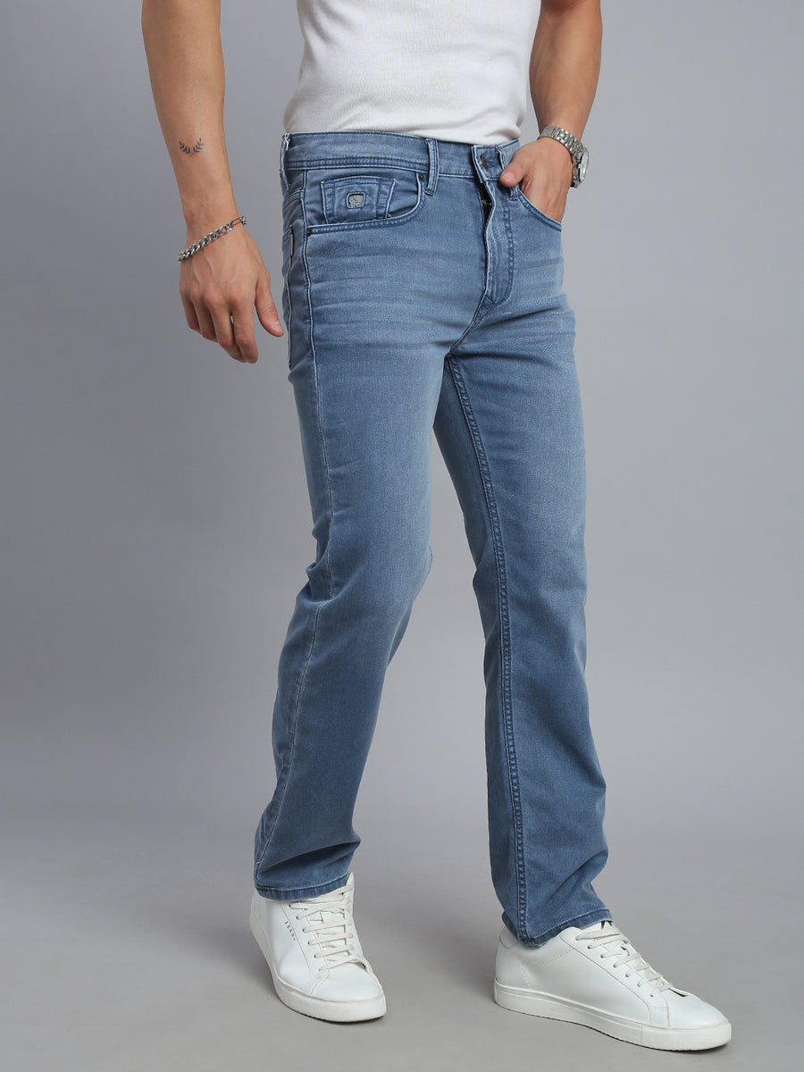 Sky Blue Regular Straight Fit Stretchable Jeans