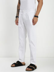 White Relax Fit Cross Pocket Cotton Linen  Pants