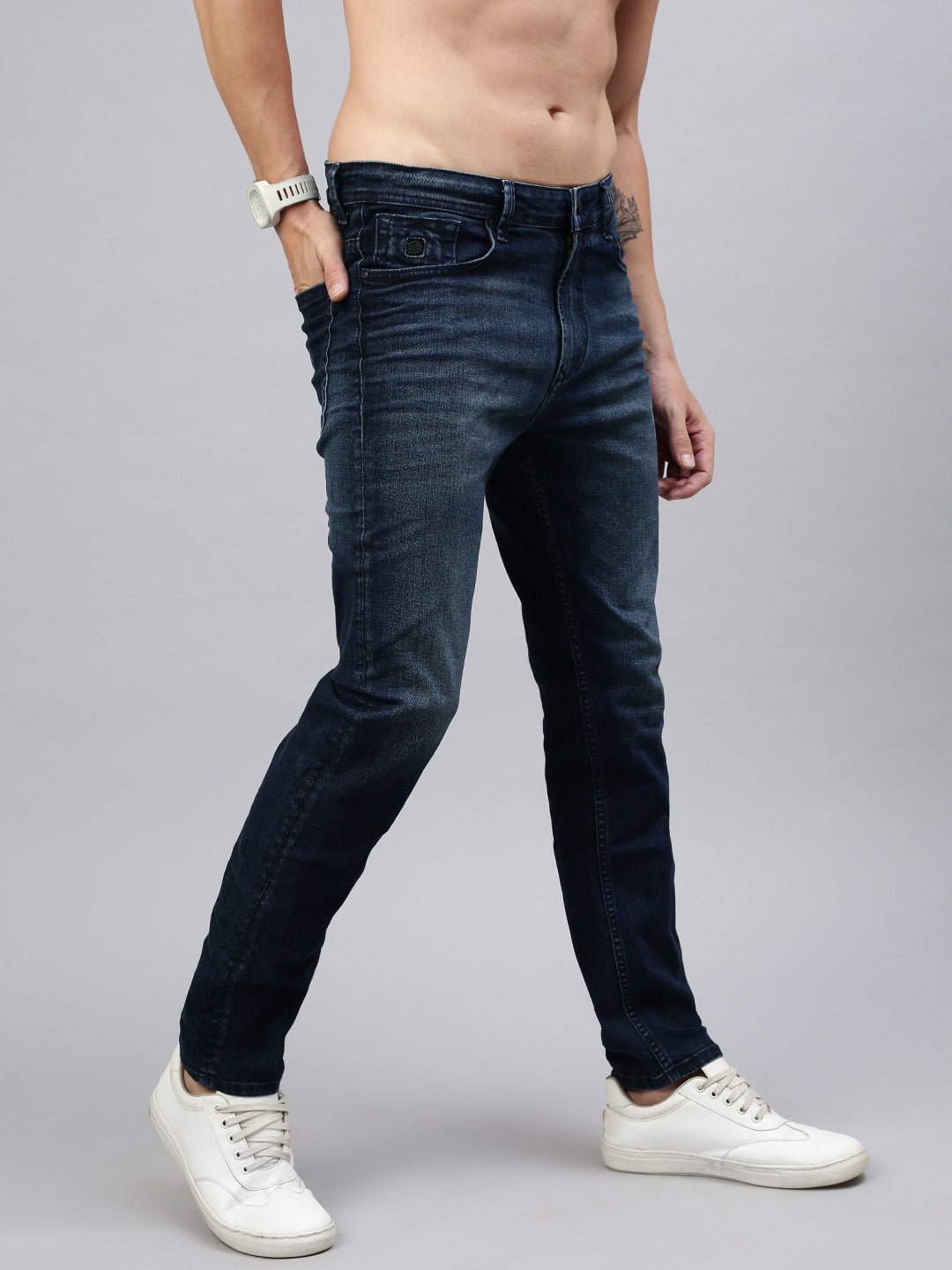 Vintage Yellow Blue Straight Stretchable Jeans