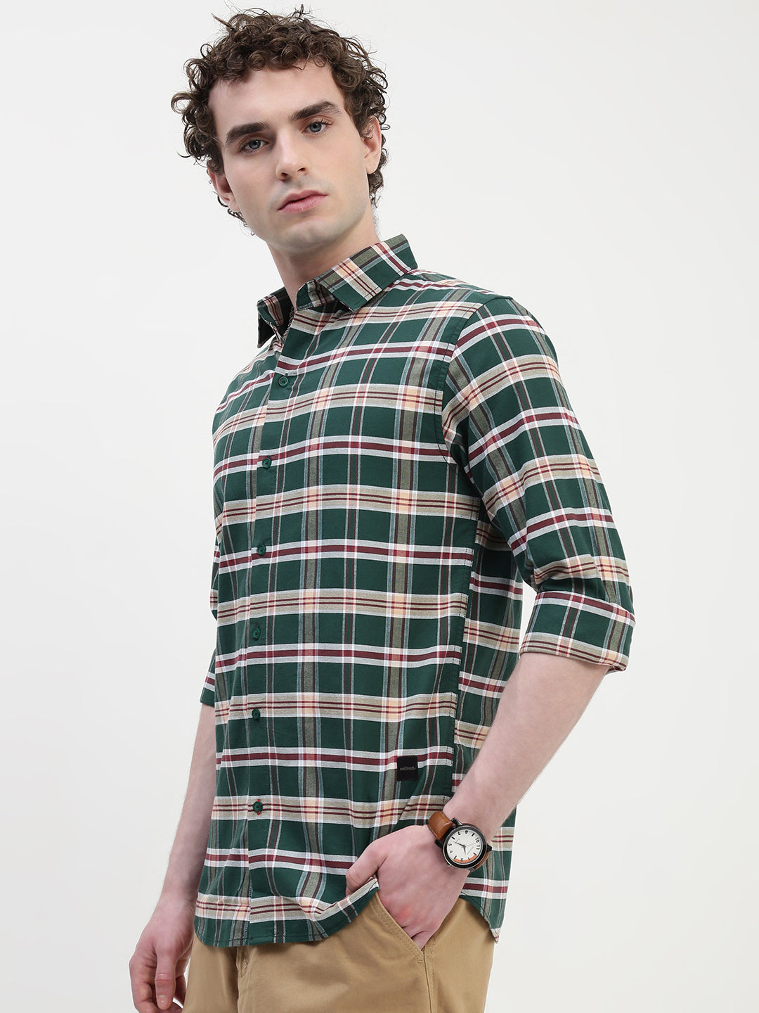 Oxford Checks Full Sleeve Slim Fit Shirt Without Pocket