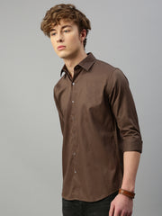 Caramel Brown Plain Satin Shirt Without Pocket