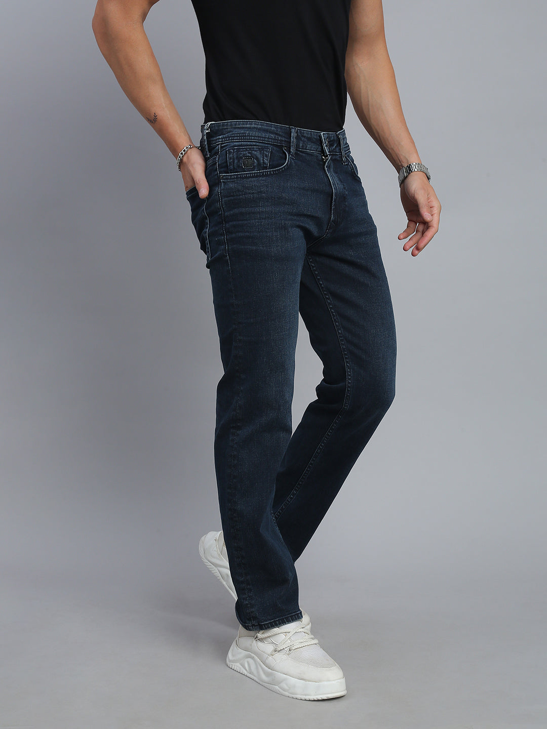 Dark Blue Vintage Regular Straight Fit Stretchable Jeans
