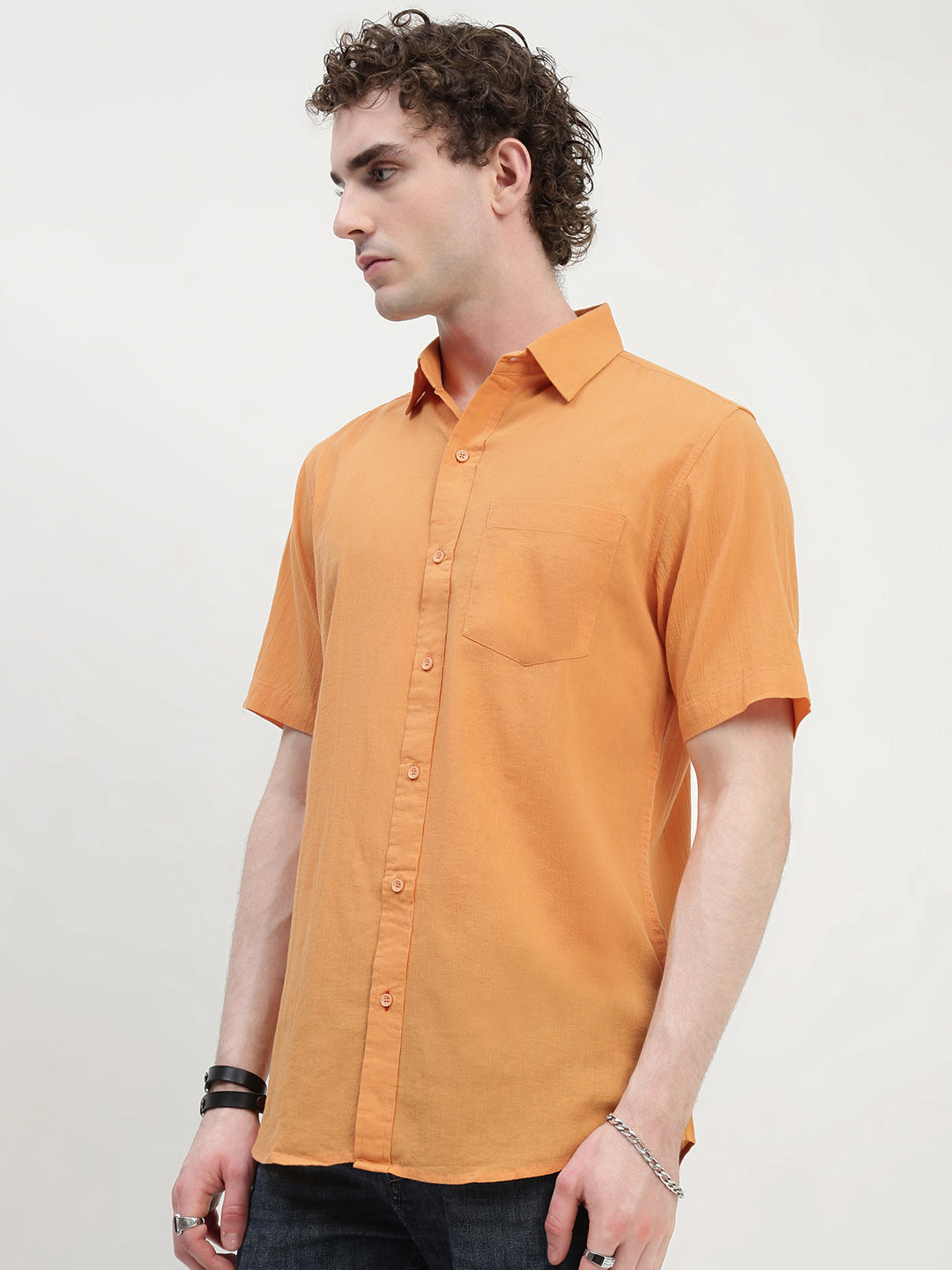 Orange Half Sleeve Relsx Fit Shirt With Pocket