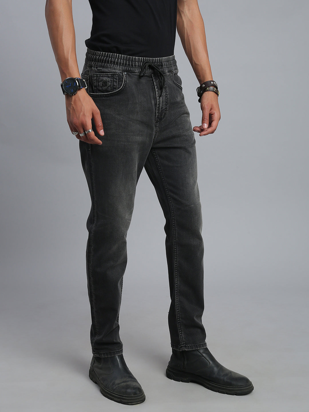 Charcoal Black Relax Fit Stretchable Jeans