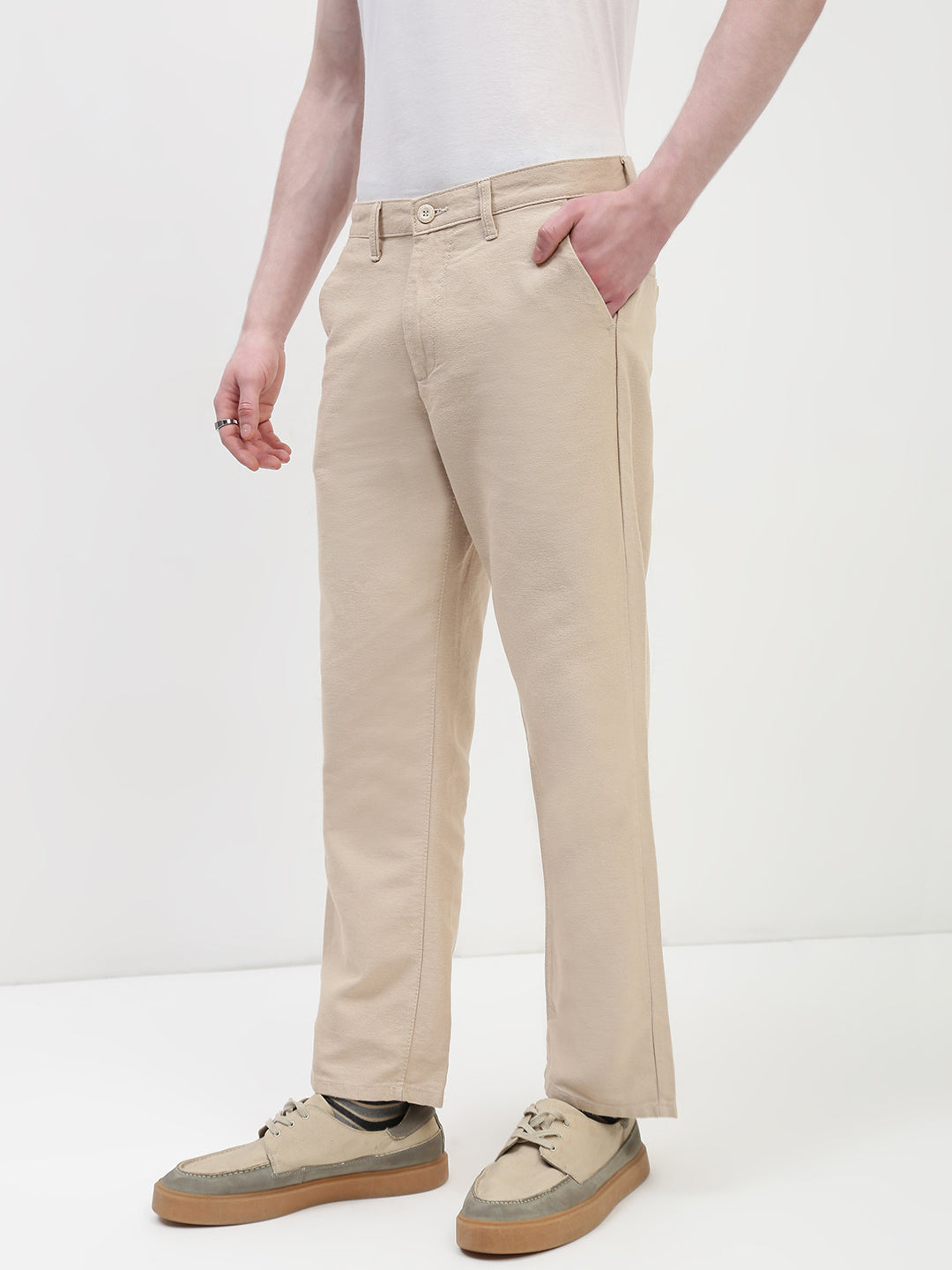 Cream Relax Fit Cross Pocket Drill Linen Pants