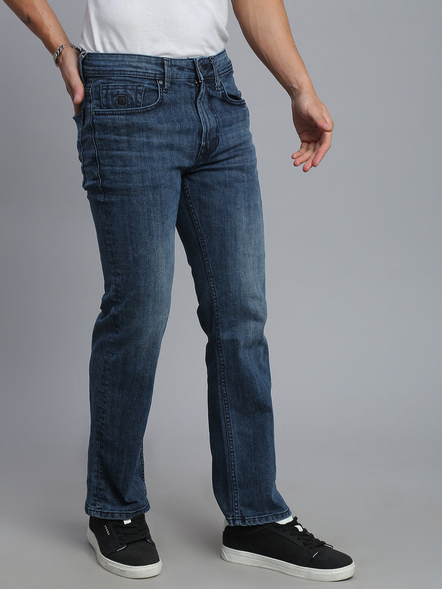 Smoke Indigo Blue Boot Cut Fit Stretchable Jeans