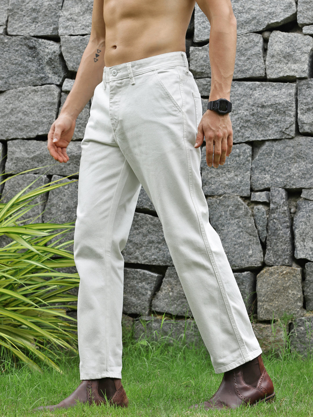 White Straight Fit Cotton Cross Pocket Jeans